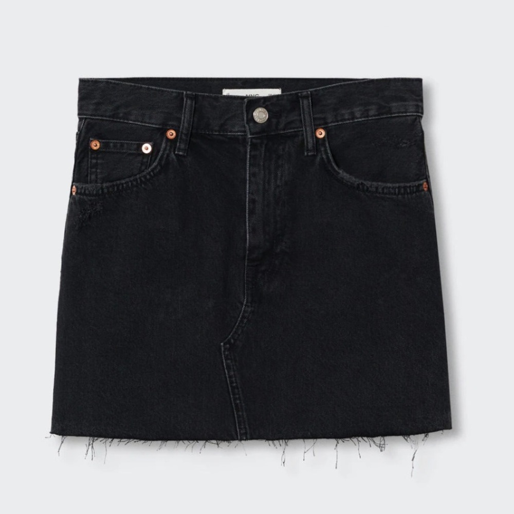 NWT Mango Black Denim Mini Skirt with Frayed Hem size small - Picture 6 of 16